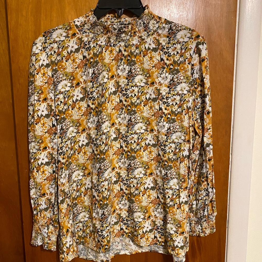 Alexander Jordan Multicolored Floral Long Sleeve Smock Cottagecore Blouse, SZ. L